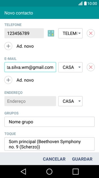 Prima a lista suspensa junto do endereço de e-mail.