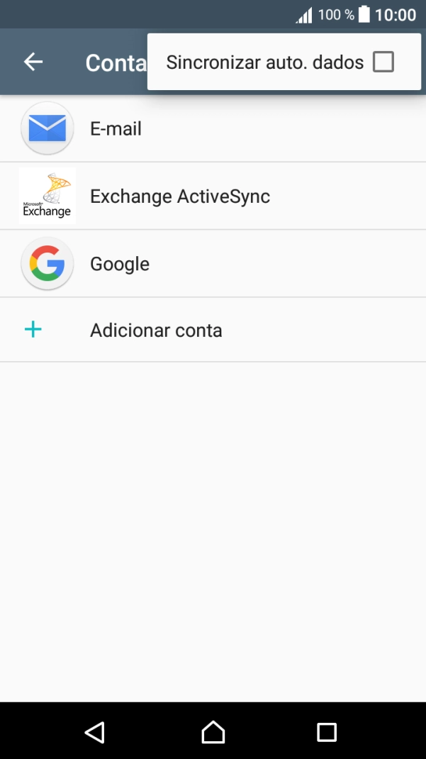 Prima Sincronizar auto. dados para ativar ou desativar a função.