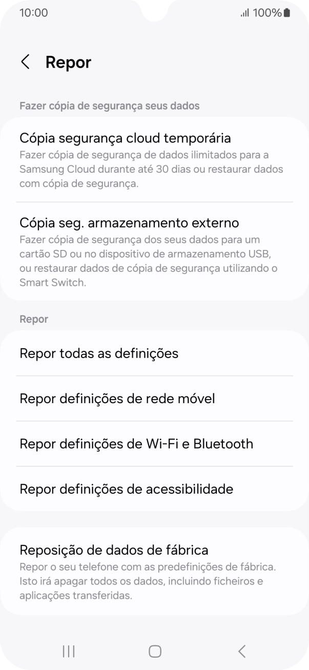 Prima Repor definições de rede móvel.