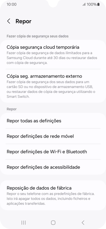 Prima Reposição de dados de fábrica.