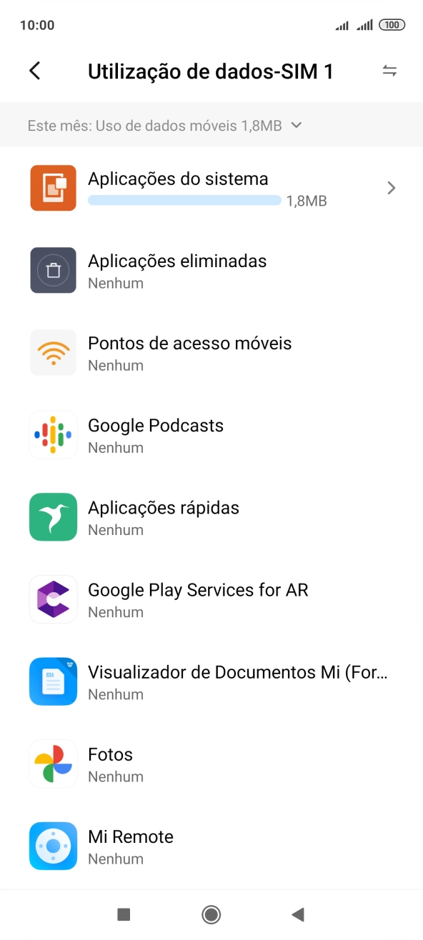 O consumo total de dados é agora mostrado no ecrã.