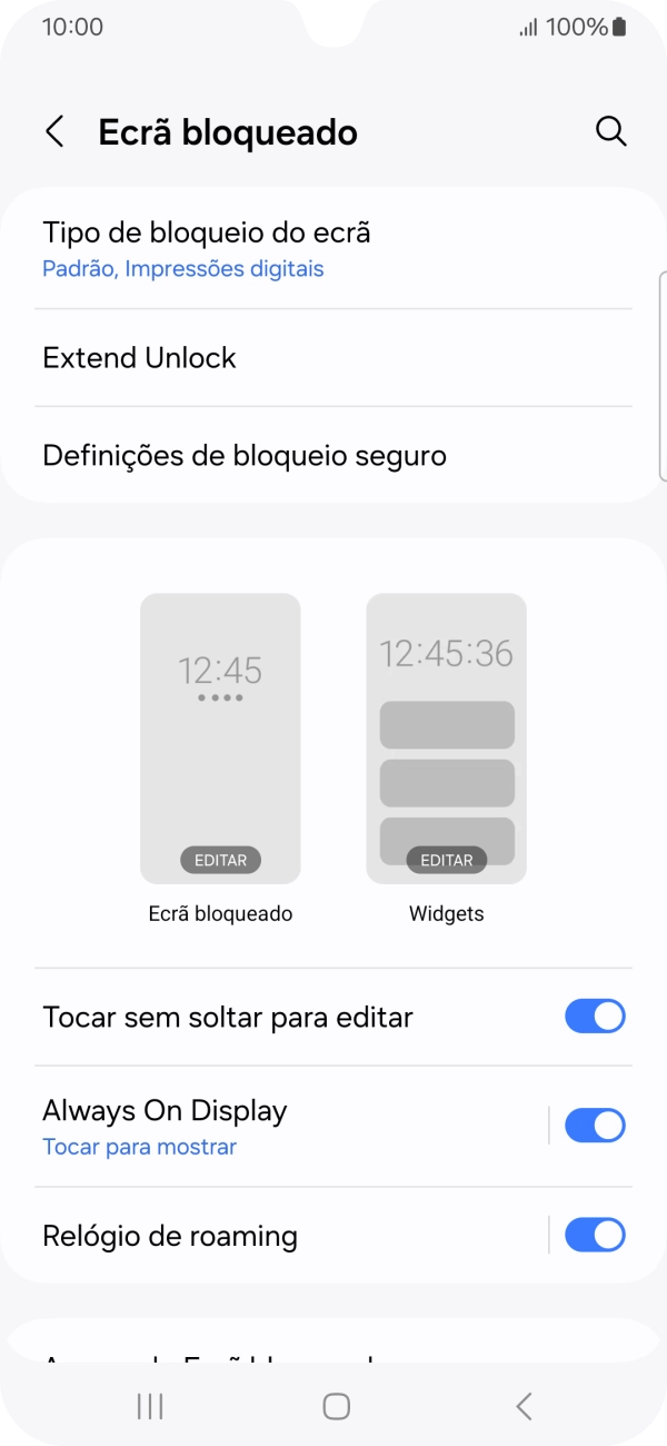 Prima Tipo de bloqueio do ecrã e introduza o código adicional de bloqueio do telefone que criou anteriormente.