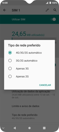 Prima o tipo de rede pretendido.