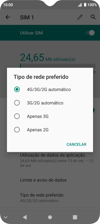 Prima o tipo de rede pretendido.