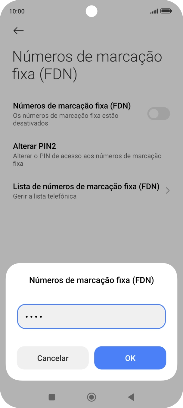 Introduza o código PIN2 e prima OK.