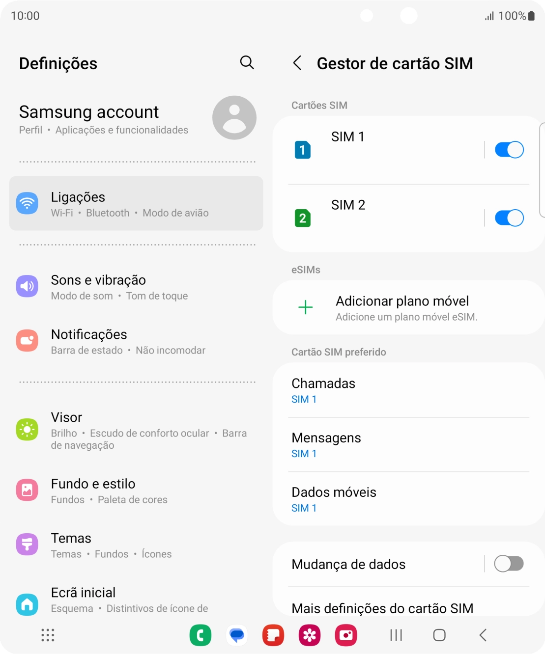 Prima o cartão SIM pretendido.