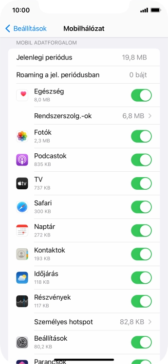 Kattints a kívánt programok melletti csúszkákra a funkciók be- vagy kikapcsolásához.