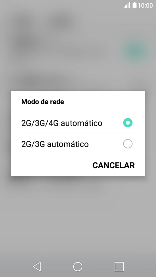 Prima o tipo de rede pretendido.