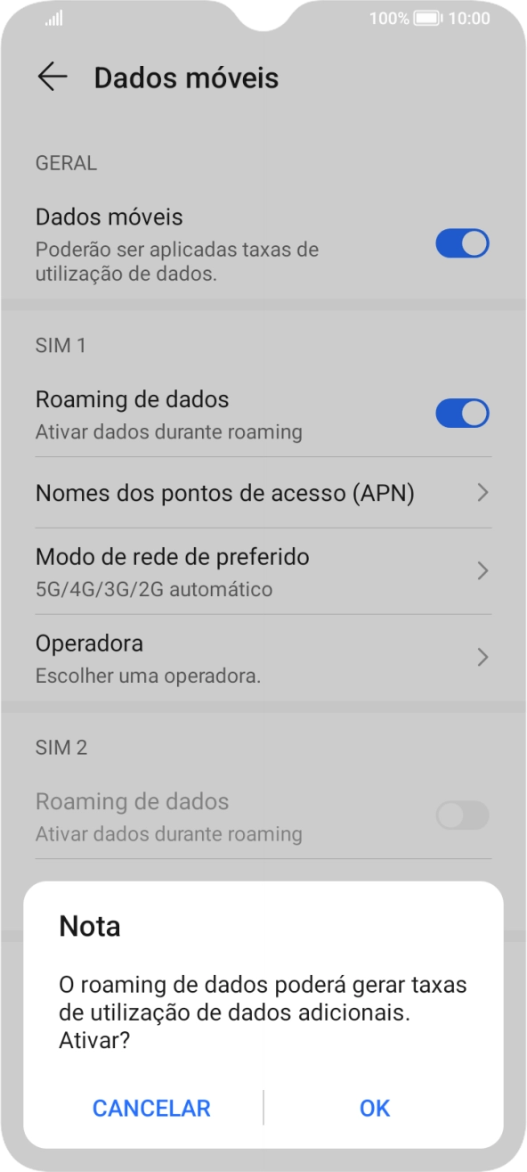 Se ativar a função, prima OK.