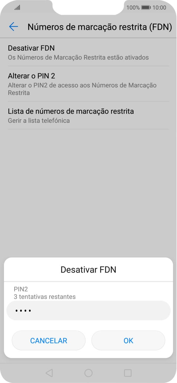 Introduza o código PIN2 e prima OK.