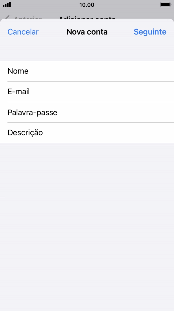 Prima Descrição e introduza o nome pretendido da conta de e-mail.