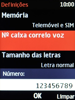 Introduza 123 e prima a tecla de navegação.