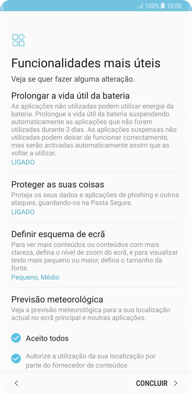 Siga as indicações no ecrã para transferir conteúdo de outro telefone e completar a ativação do telefone.