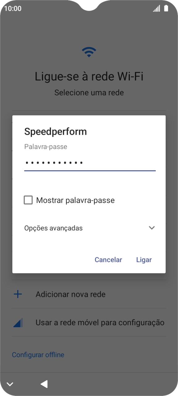 Introduza a password da rede Wi-Fi e prima Ligar.