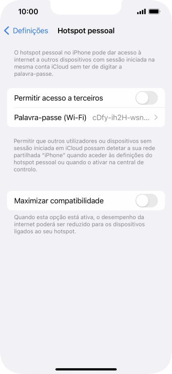 Prima Palavra-passe (Wi-Fi) e introduza a password pretendida.