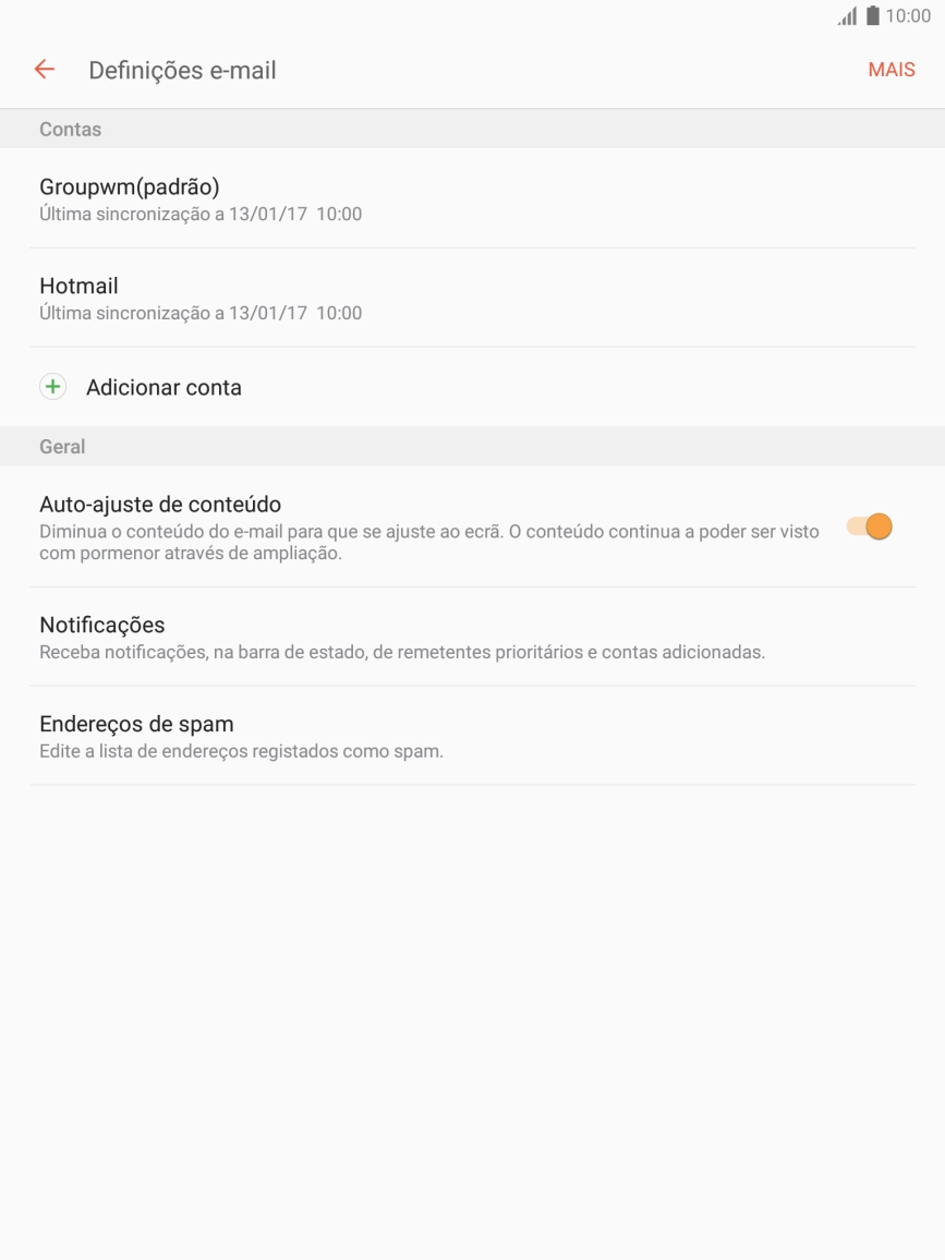 Prima a conta de e-mail pretendida.