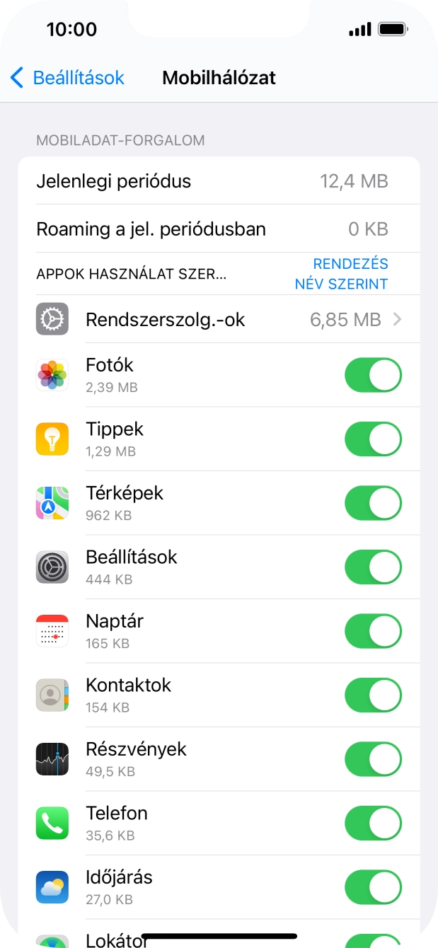 Kattints a kívánt programok melletti csúszkákra a funkciók be- vagy kikapcsolásához.