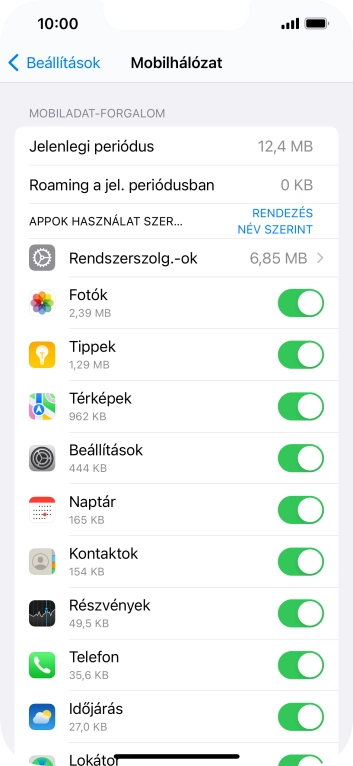 Kattints a kívánt programok melletti csúszkákra a funkciók be- vagy kikapcsolásához.