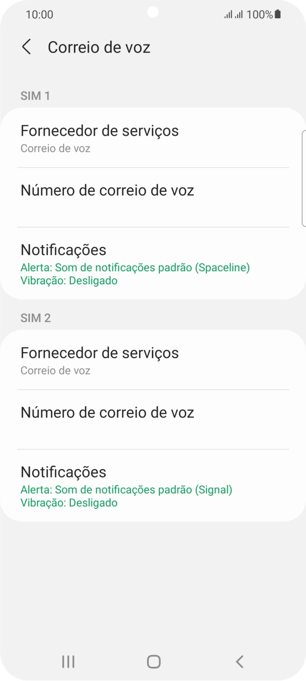 Prima Número de correio de voz sob o cartão SIM pretendido.
