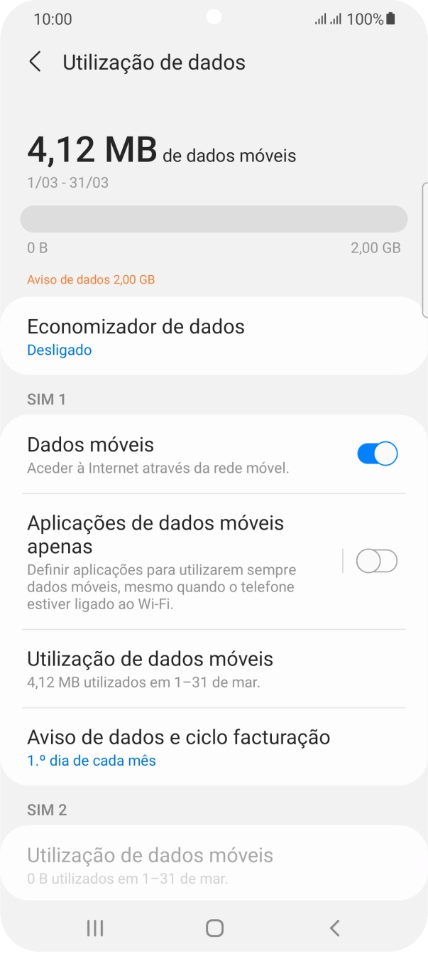 O consumo total de dados é agora mostrado no ecrã.