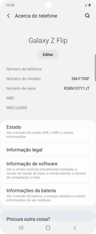 O código IMEI é mostrado no ecrã.