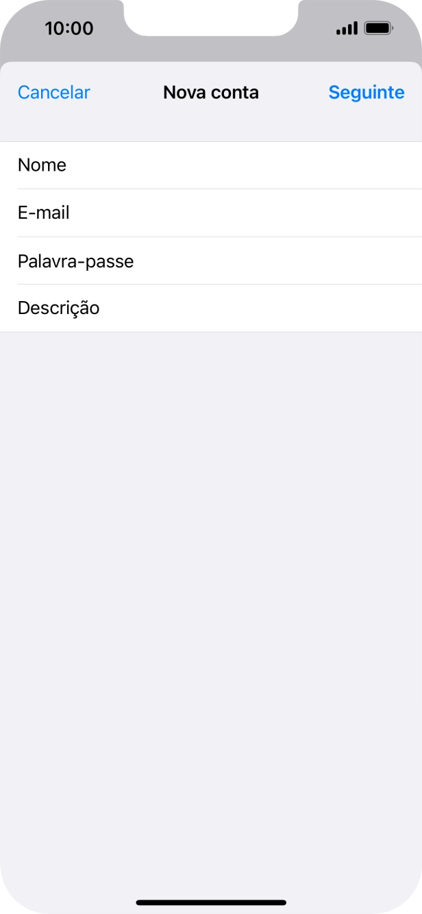 Prima Descrição e introduza o nome pretendido da conta de e-mail.