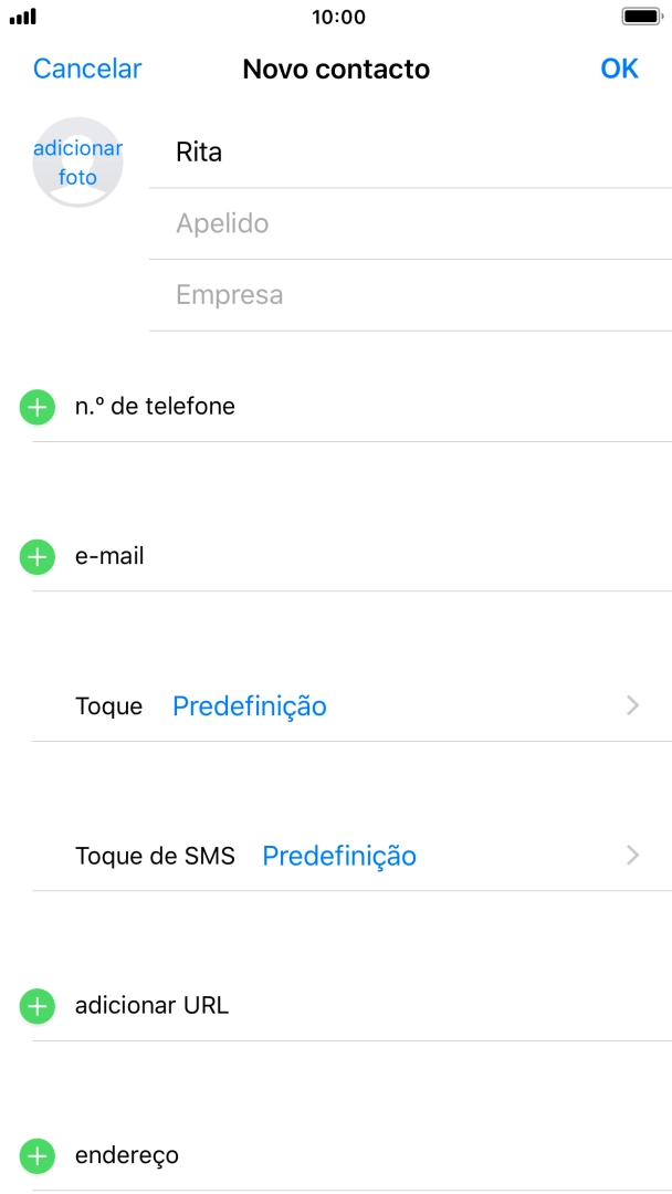 Prima Apelido e introduza o apelido.