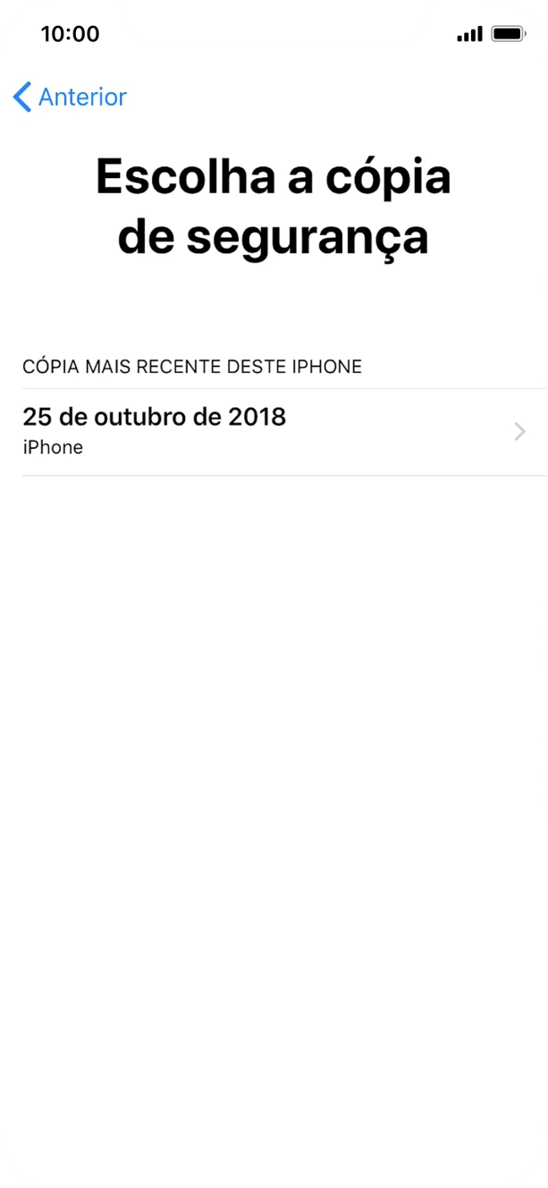 Prima a cópia de segurança pretendida e aguarde enquanto o telefone restaura o conteúdo a partir da cópia de segurança escolhida. Siga as indicações posteriores no ecrã para configurar o telefone de modo que este fique pronto a ser utilizado.