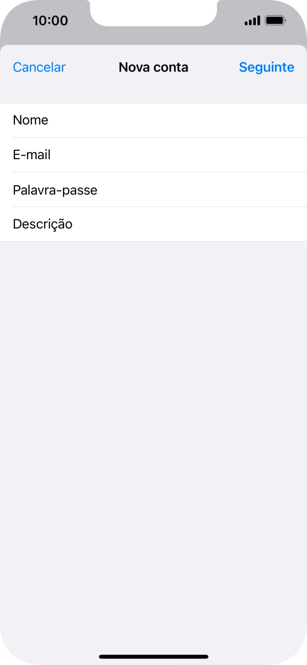 Prima Descrição e introduza o nome pretendido da conta de e-mail.