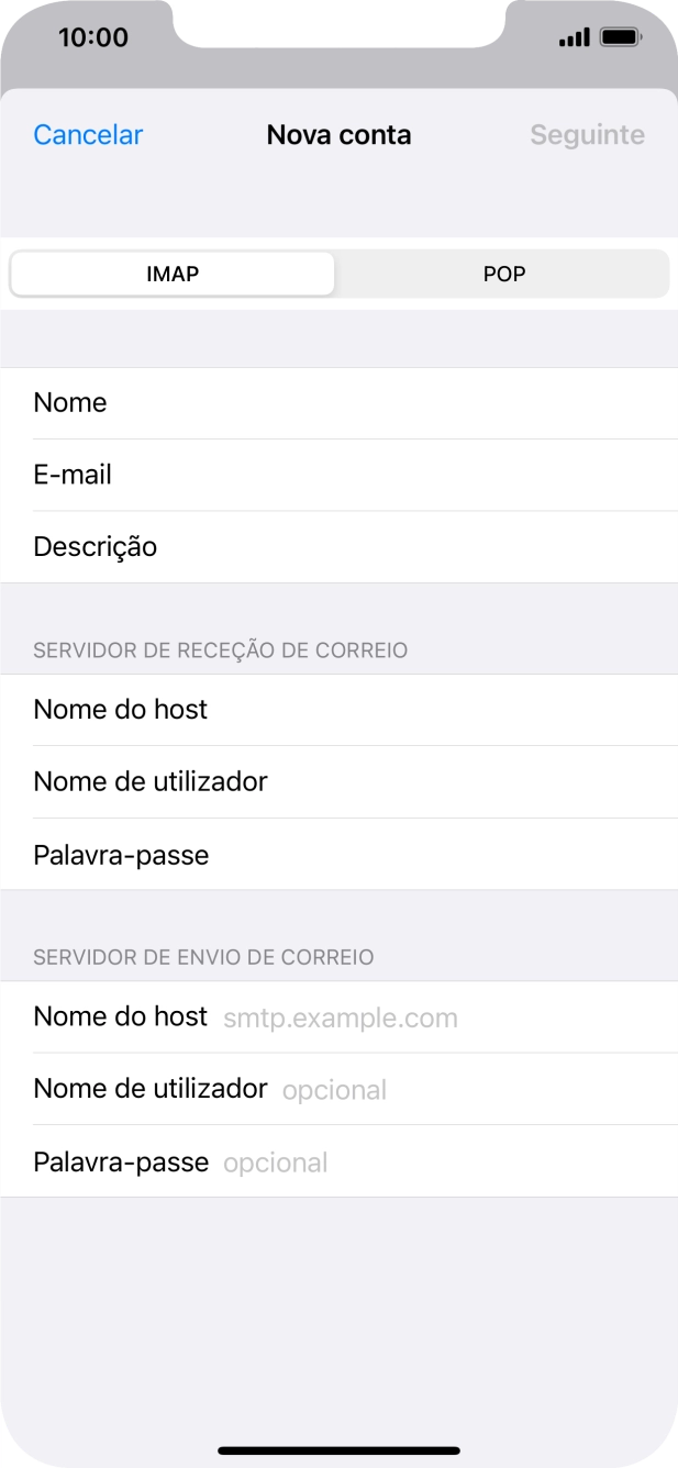 Prima Nome do host e introduza o nome do servidor de envio do fornecedor de e-mail.