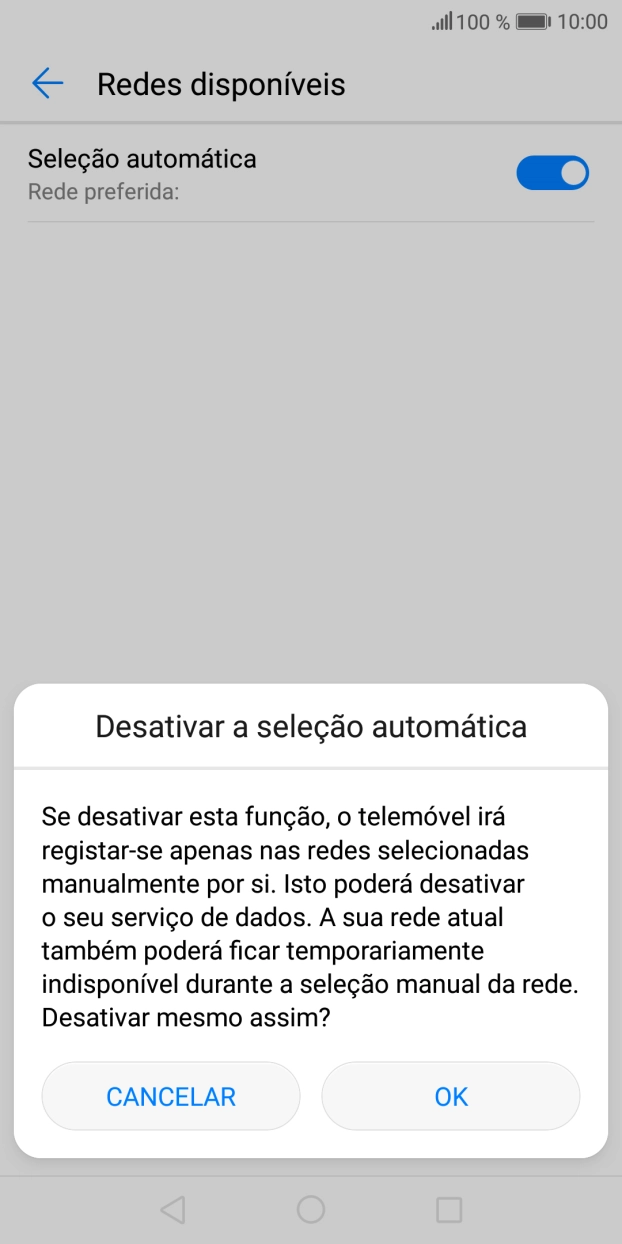 Prima OK e aguarde enquanto o telefone procura as redes.
