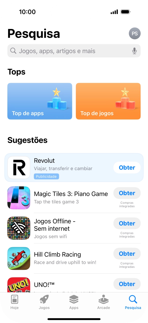 Prima o campo de pesquisa e introduza o nome ou categoria da app pretendida.