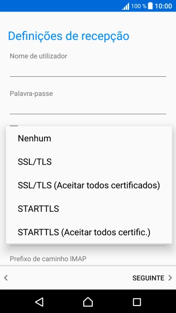 Prima SSL/TLS para ativar a função.