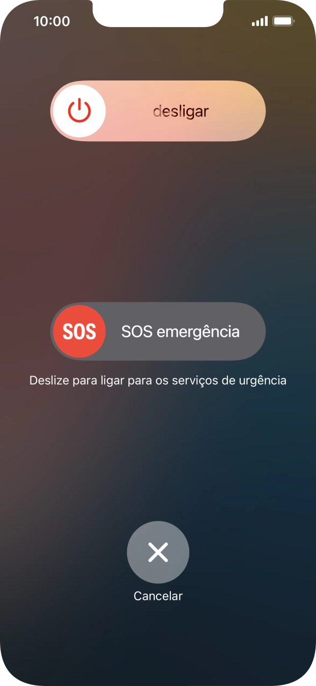 Prima o ícone para desligar e arraste-o para a direita.
