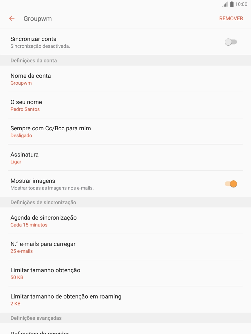 Prima Nome da conta e introduza o nome pretendido da conta de e-mail.