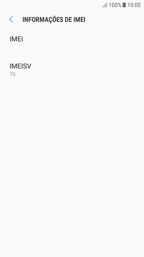 O código IMEI é mostrado no ecrã.
