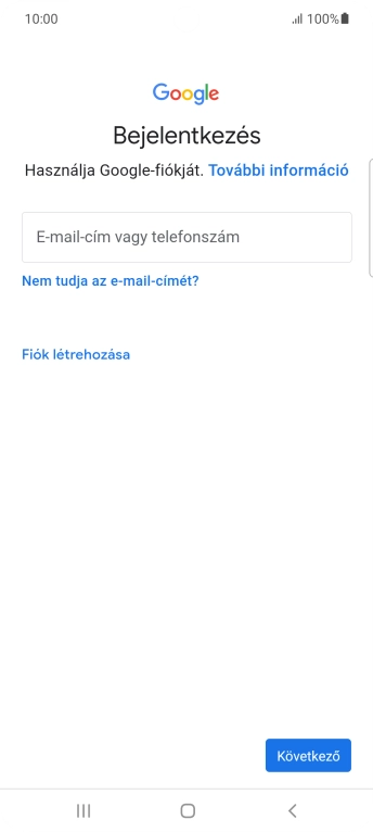 Amennyiben nincs Google-fiókod, válaszd a Fiók létrehozása lehetőséget, és kövesd a képernyőn megjelenő utasításokat egy új fiók létrehozásához.