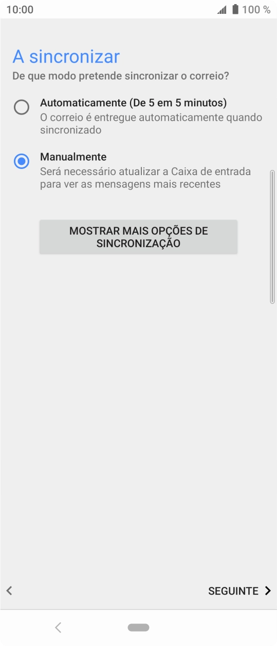 Prima MOSTRAR MAIS OPÇÕES DE SINCRONIZAÇÃO.