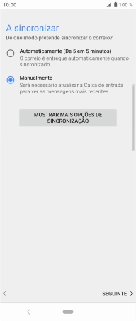 Prima MOSTRAR MAIS OPÇÕES DE SINCRONIZAÇÃO.