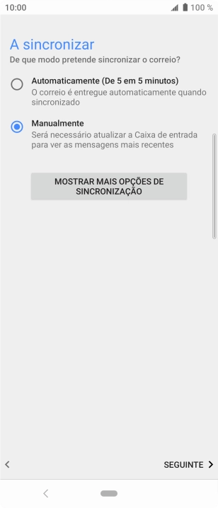 Prima MOSTRAR MAIS OPÇÕES DE SINCRONIZAÇÃO.