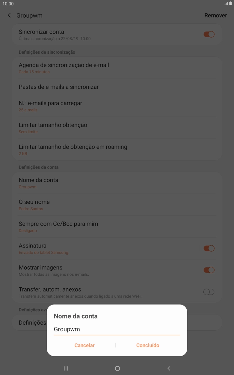 Introduza o nome pretendido da conta de e-mail Concluído.