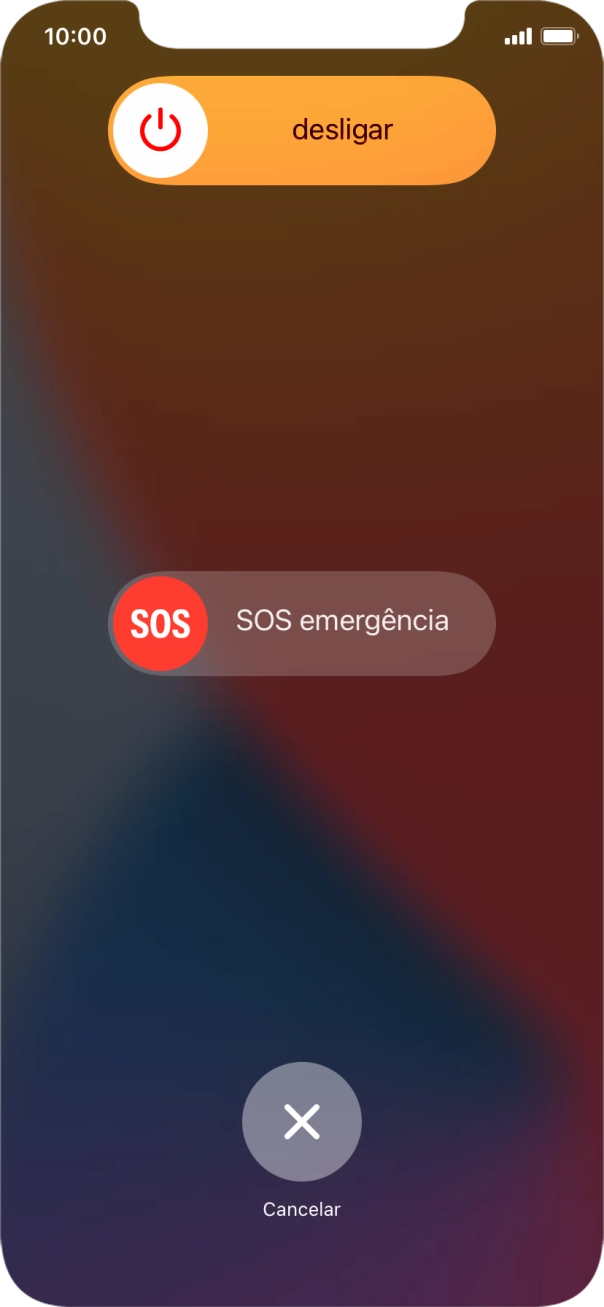 Prima o ícone para desligar e arraste-o para a direita.