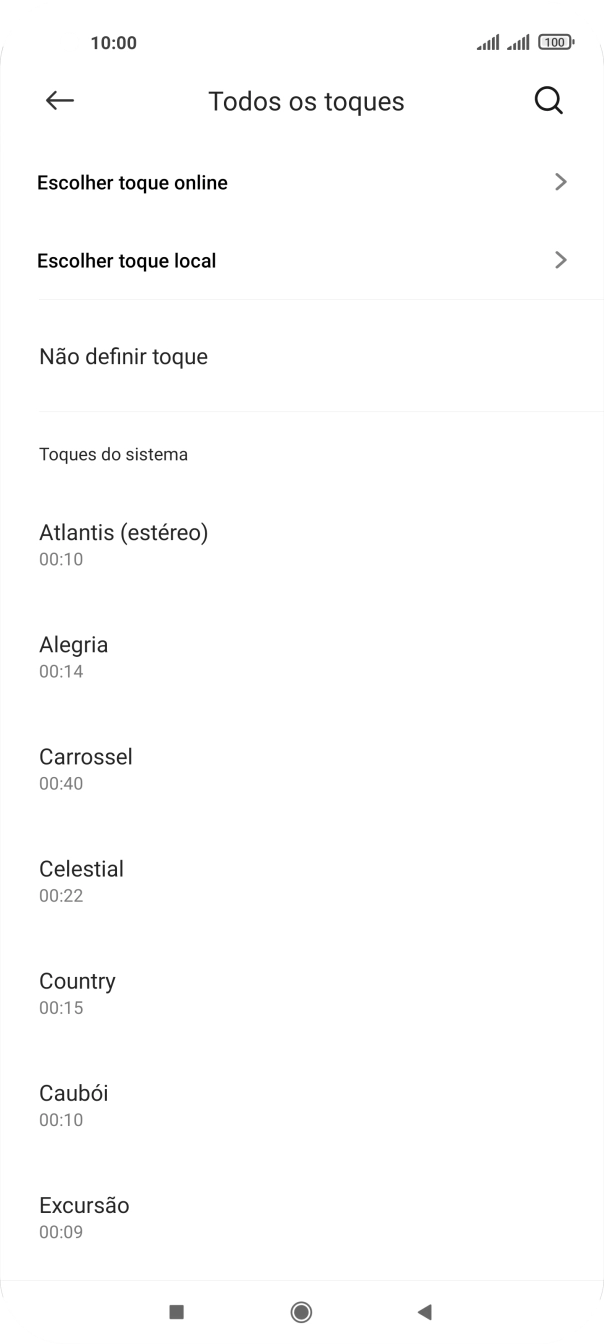 Prima Escolher toque local e vá até à pasta pretendida.