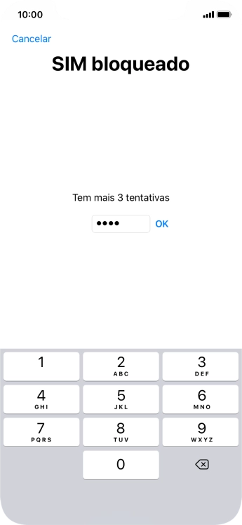 Se o cartão SIM estiver bloqueado, deve introduzir o código PIN e premir OK.