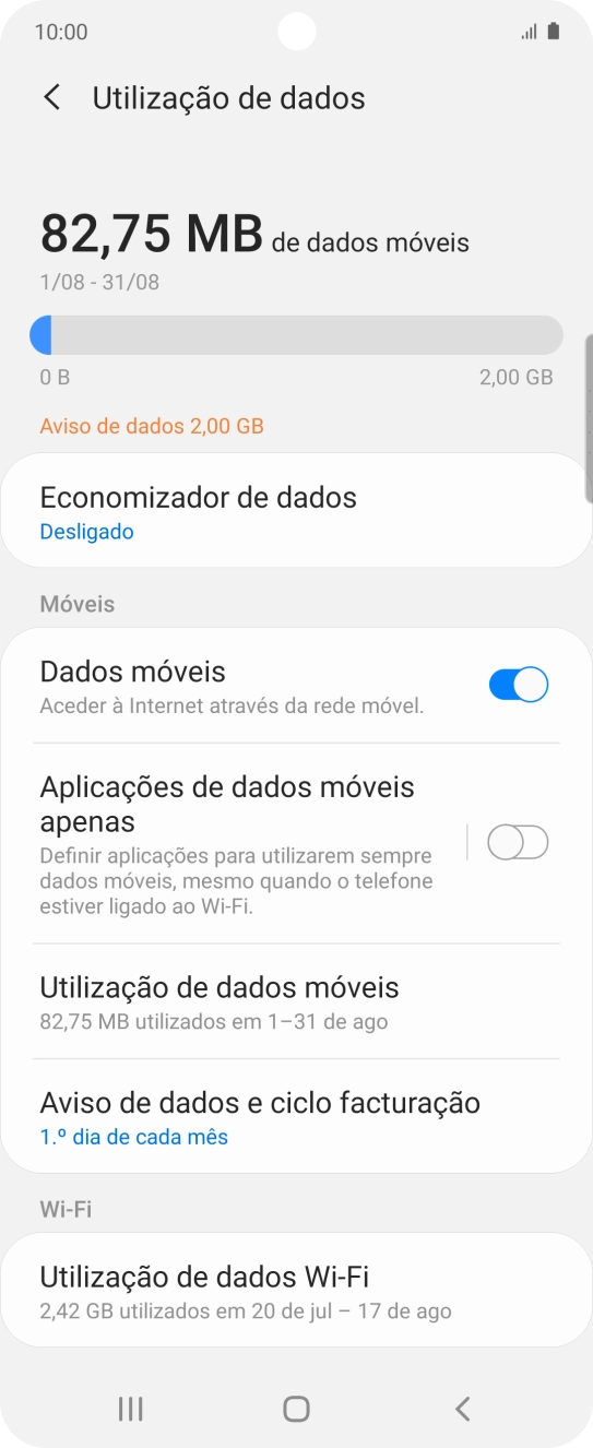 O consumo total de dados é agora mostrado no ecrã.
