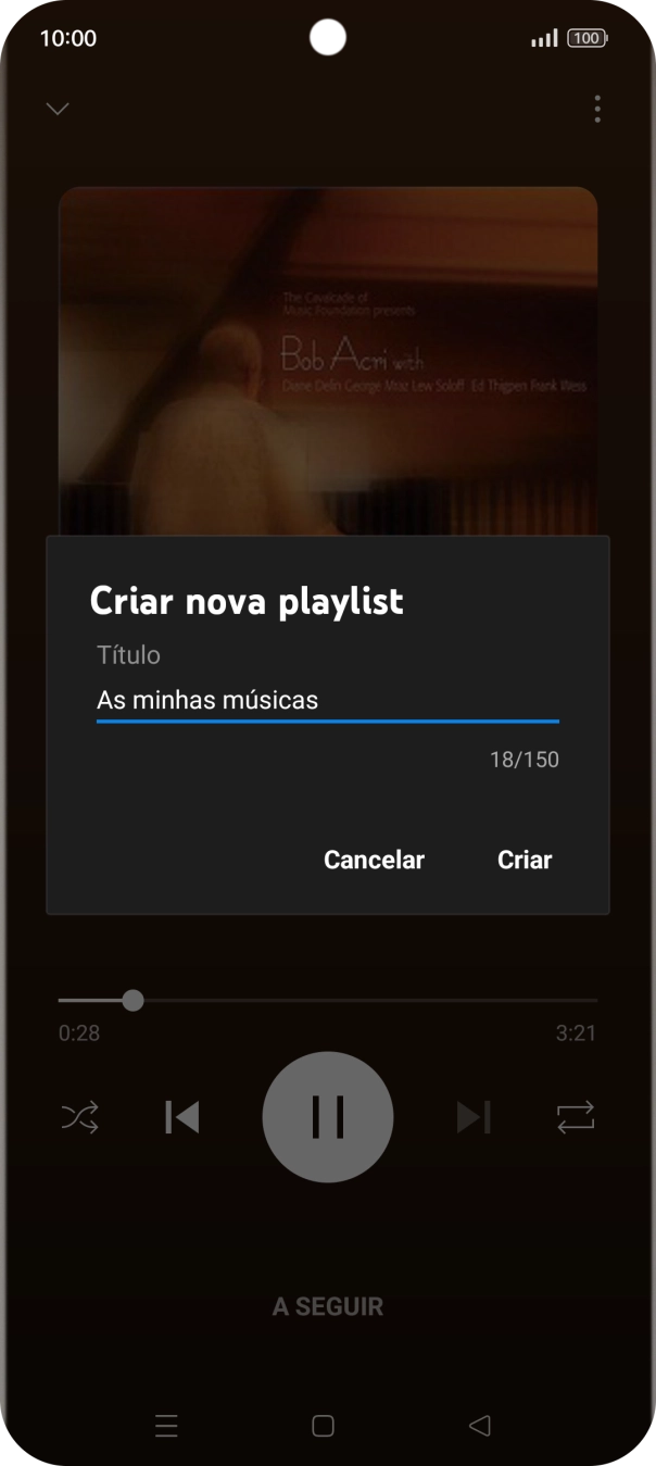 Introduza o nome pretendido para a lista de reprodução e prima Criar.