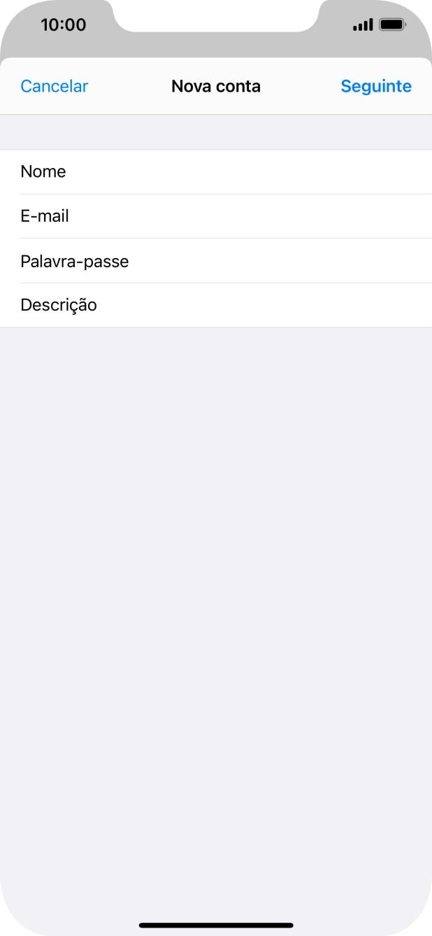 Prima Descrição e introduza o nome pretendido da conta de e-mail.