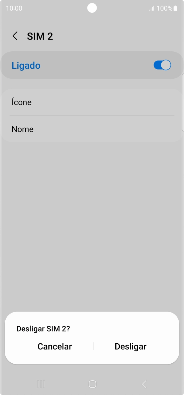 Para desativar o cartão SIM, prima Desligar.