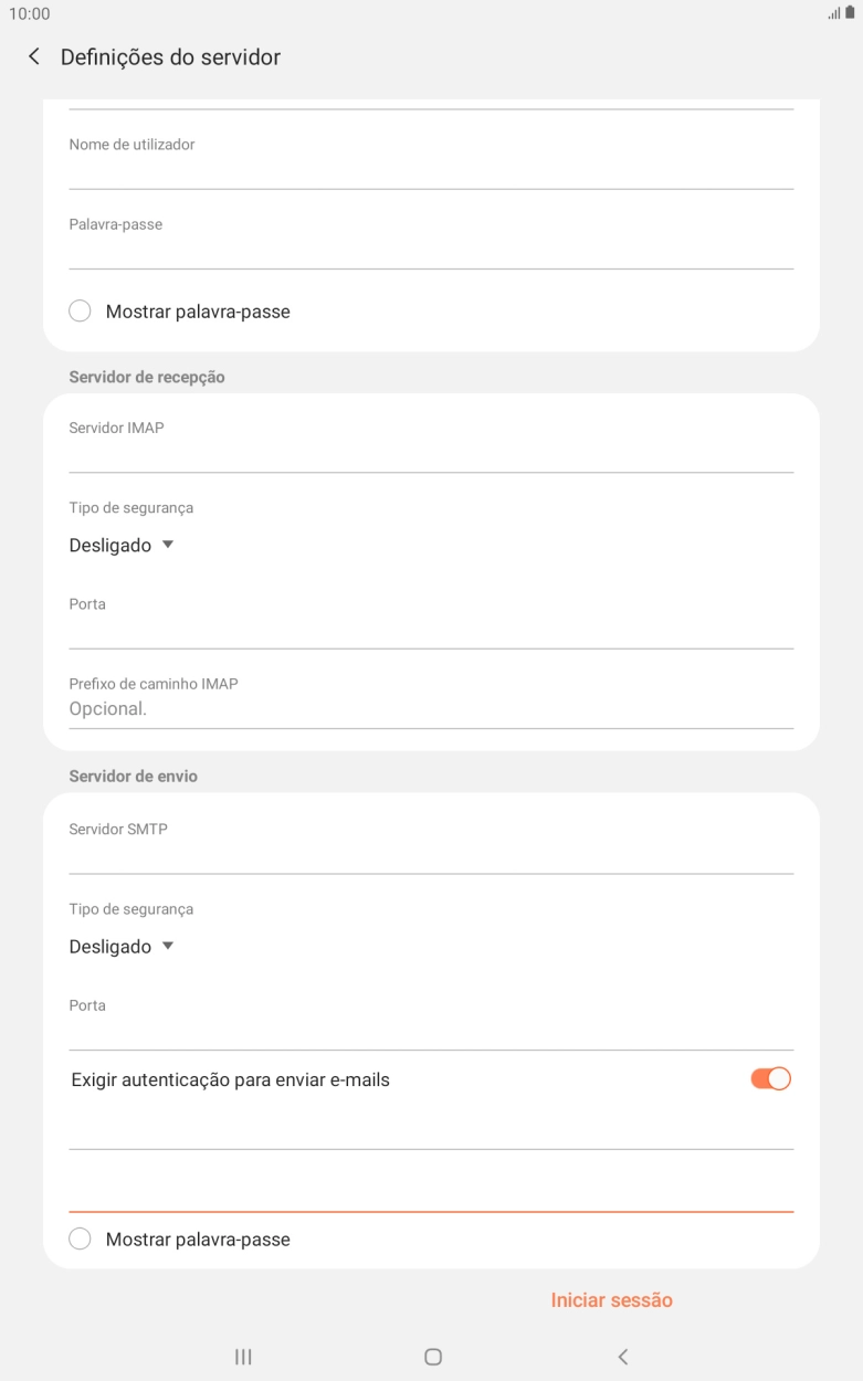 Prima Iniciar sessão.