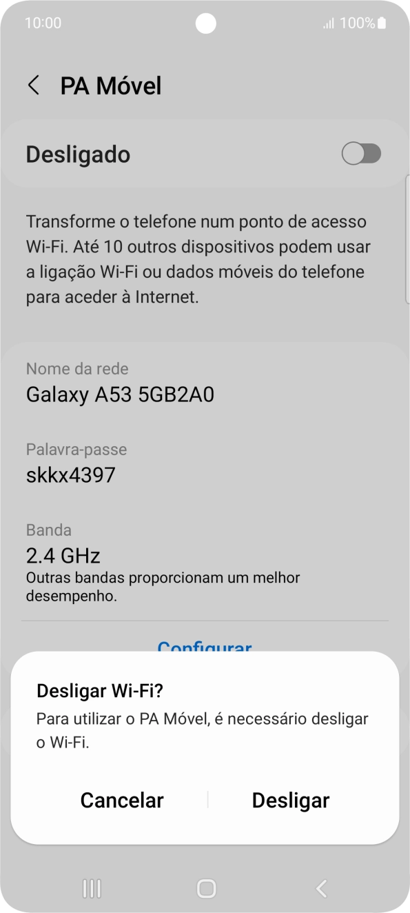 Se o Wi-Fi estiver ativado, prima Desligar.